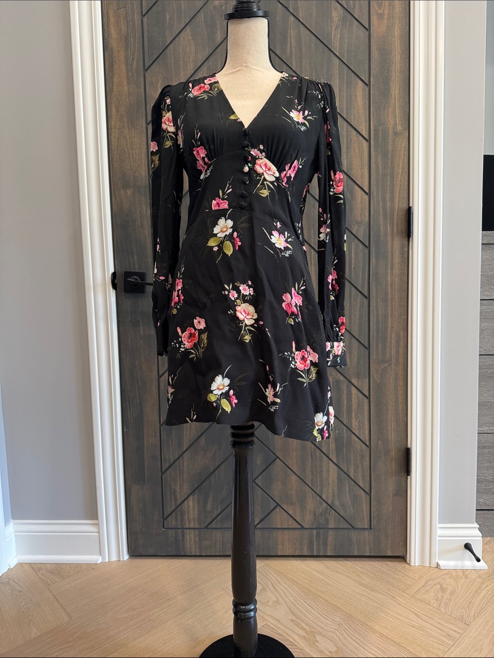 Zara Black Mini Dress with Pink & White Floral Print
